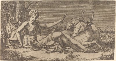 Diana descansando de Léon Davent after Francesco Primaticcio
