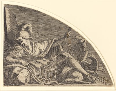 Marte sentado em troféus de Léon Davent after Francesco Primaticcio