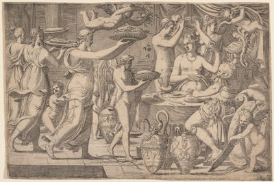 Vênus e Marte servidos por Cupido e as Três Graças de Léon Davent, after Luca Penni