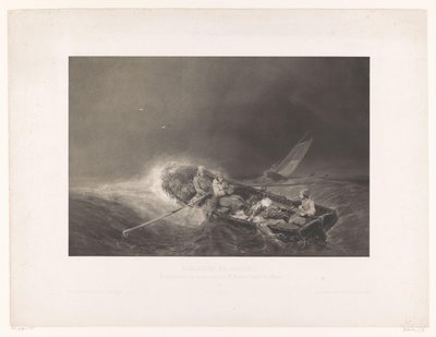 Vissers em een ​​roeiboot op zee Marine gezichten (título da série) Pinturas da Marinha. Litografia em mezzotint por L. Sabatier após Eug. Isabely (título da série no objeto) de Léon Jean Baptiste Sabatier
