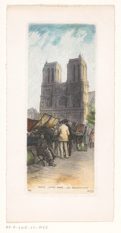 Vista de Notre Dame em Paris com livreiros em primeiro plano
Paris Notre Dame les bouquinistes (título sobre o objecto) de Léopold Robin