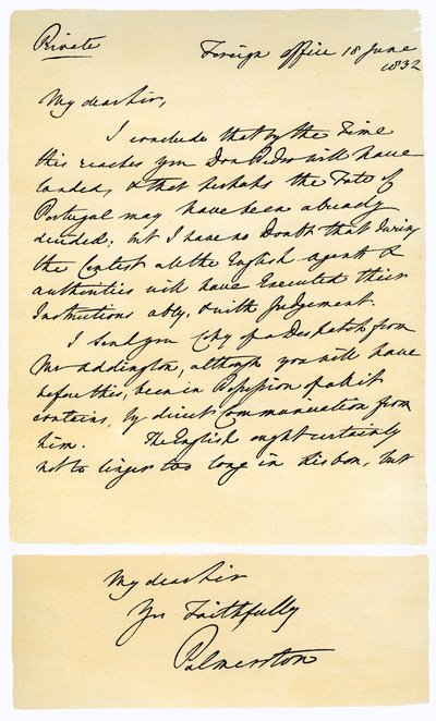 Carta de Henry John Temple para RB Hoppner, 18 de junho de 1832. de Lord Palmerston