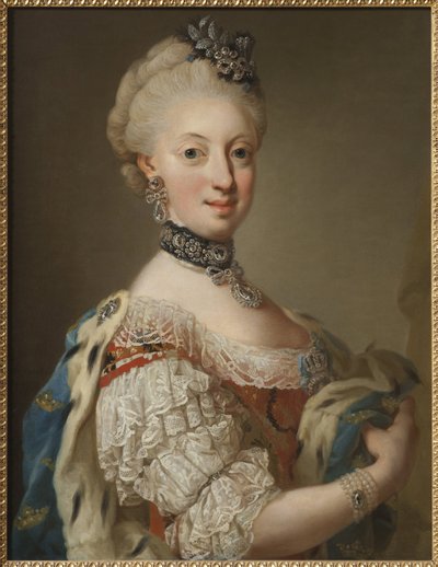Sophie Madeleine de Danemark, reine de Suede - Retrato de Sophia Magdalena da Dinamarca (1746-1813), Rainha da Suécia, por Pasch, Lorenz, o Jovem (1733-1805). Óleo sobre tela de Lorens the Younger Pasch