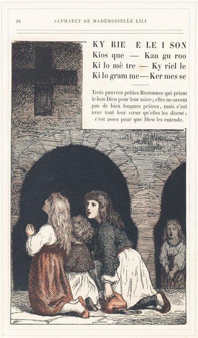 Kyrie Eleison, Kiosk, Kanguroo, Kilometre, Kyrielle, Kilogram, Kermesse, página 24 - Alfabeto de Mademoiselle Lili, de L. Froelich e de um pai (o próprio Hetzel). Bibliotheque  Magasin d