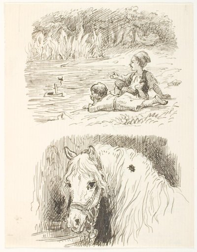 Dois rascunhos de ilustrações para Skarnbassen de Lorenz Frølich