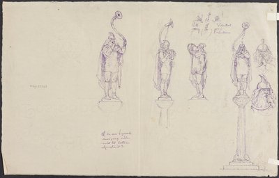 Quatro tocadores de lur, um cruzamento e cabeças de tocadores de lur de Lorenz Frølich