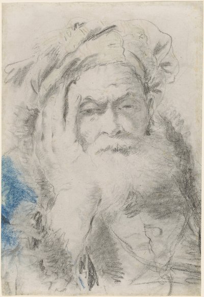 Um velho barbudo inclinando a cabeça na mão de Lorenzo Baldissera Tiepolo