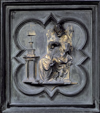 Santo Agostinho, painel H das Portas do Norte do Batistério de San Giovanni, 1403-24 (bronze) de Lorenzo Ghiberti