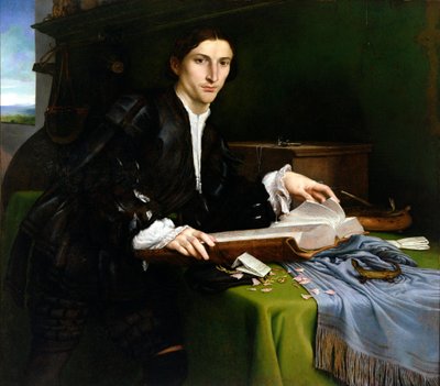 Homem nobre, no seu estúdio (após o restauro) de Lorenzo Lotto