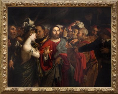 Cristo e mulher adúltera. Pintura de Lorenzo Lotto (1480-1556), óleo sobre tela de Lorenzo Lotto