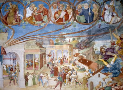 Martírio de Santa Bárbara, detalhe de Histórias de Santa Bárbara de Lorenzo Lotto