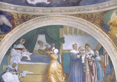 Natividade da Virgem, luneta da Capela Lotto, 1525 de Lorenzo Lotto