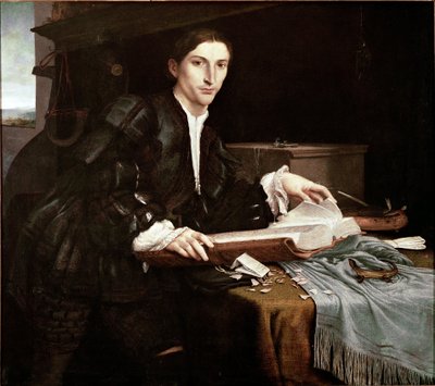 Retrato de um cavalheiro em seu escritório (óleo sobre tela de Lorenzo Lotto