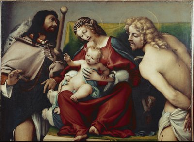 A Virgem e o Menino com São Roch e São Sebastião (cerca de 1518, óleo sobre tela) de Lorenzo Lotto