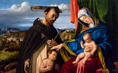 Virgem com o Menino, São João Batista em criança e São Pedro Mártir (Pierre de Véronne) de Lorenzo Lotto