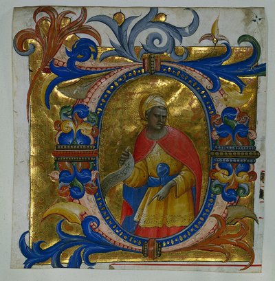 D inicial (eus in loco) com um profeta retirado de um gradual, 1409-10. de Lorenzo Monaco