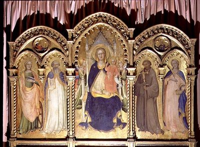 Madonna e Child entronizaram com SS. Lucy, John Gualberto, Bento e Catarina, políptico 1413 de Lorenzo Monaco