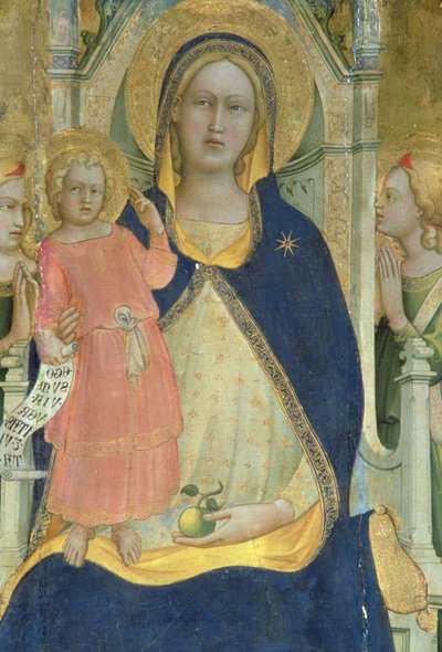 Madonna e Child entronizaram com Santos, detalhe mostrando Madonna e Child, polytych, 1413 de Lorenzo Monaco