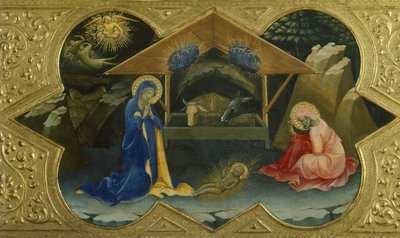 Natividade, cena da predela da Coroação da Virgem por Lorenzo Monaco (ca 1370-1425), tempera no painel, 32x53 cm de Lorenzo Monaco