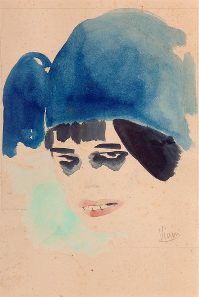 Retrato, c.1912 (aguarela e lápis sobre papel) de Lorenzo Viani