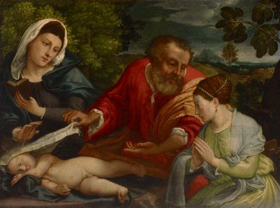 A Sagrada Família com um Donatrix como Santa Catarina de Alexandria, c.1540-1545 de Lorenzo attr. to Lotto