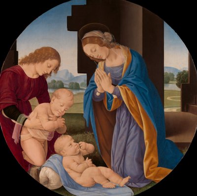 Madonna adorando a criança com o infante São João Batista e um anjo, início dos anos 1490. de Lorenzo di Credi