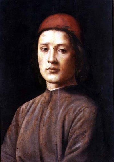 Retrato de um Jovem com um Boné Vermelho (óleo no painel) de Lorenzo di Credi