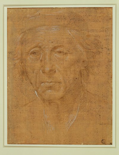 Retrato de um homem idoso, de rosto inteiro, com boné ... de Lorenzo di Credi