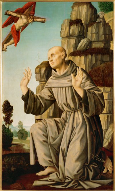 São Francisco recebendo os estigmas (pintura sobre madeira) de Lorenzo di Credi