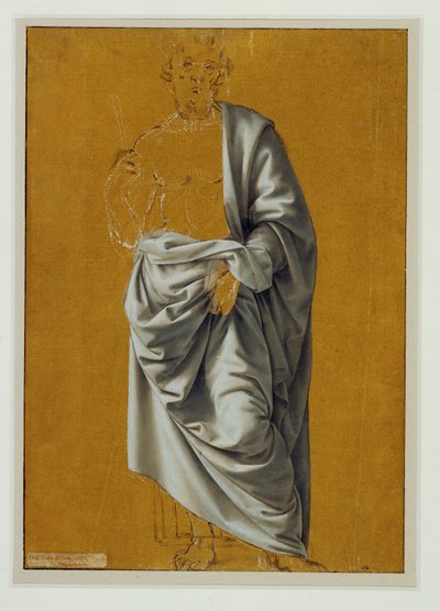 Estudo de panejamento para a figura de São Bartolomeu ... de Lorenzo di Credi