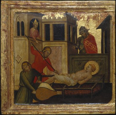 O martírio de São Lourenço. Cenas da vida de São Lourenço, predella, ca 1412 de Lorenzo di Niccolò