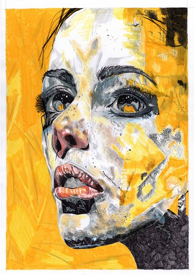 Retrato Amarelo Expressivo de Loretta Van Der Westhuizen