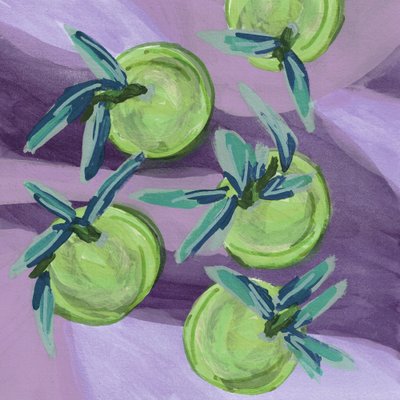Fruta verde sobre fundo roxo de Lori Ann Folz