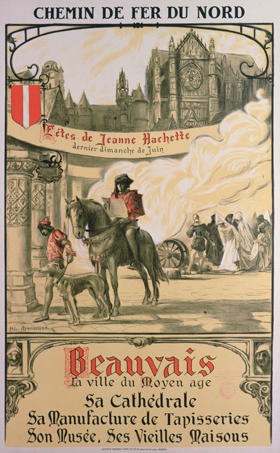 Beauvais- a Cidade da Idade Média (cor litho) de Louis Antoine Manceaux