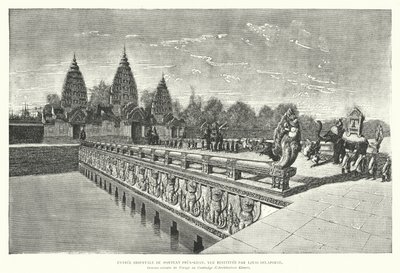 Entrada oriental do templo Khmer de Preah Khan, Angkor, Camboja (gravura) de Louis (after) Delaporte