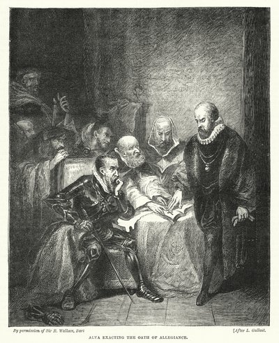Alva exigindo o Juramento de Fidelidade (gravura) de Louis (after) Gallait