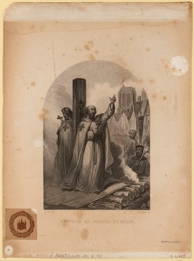 Tortura de Jacques de Molay, gravada por Jean-Charles Pardinel de Louis (after) Marckl
