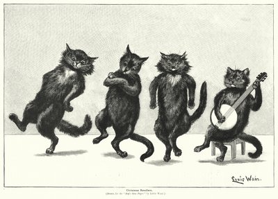 Gatos dançando (lito) de Louis (after) Wain