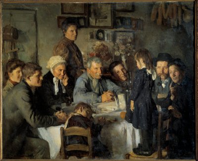 A refeição familiar das bodas de ouro dos camponeses. Pintura de Louis Adolphe Dechenaud (1868-1926) 1909 Sol. 1,66x2,03 m Dijon, Musee des Beaux Arts de Louis Adolphe Dechenaud