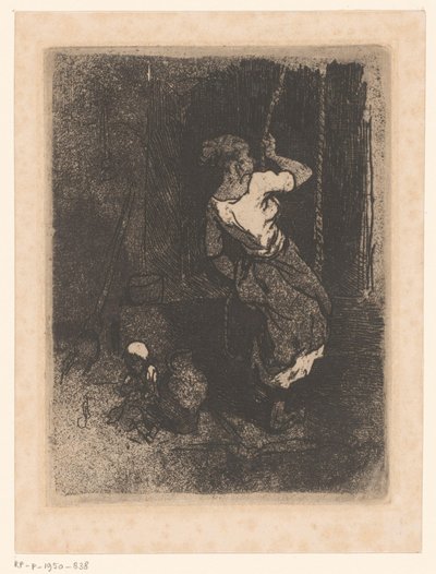 Mulher recebe água de um poço, ao lado dela uma criança sentada de Louis Adolphe Hervier (attributed to)
