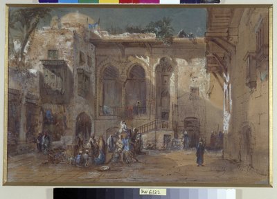 Uma praça animada no Cairo, Egito de Louis Amable Crapelet