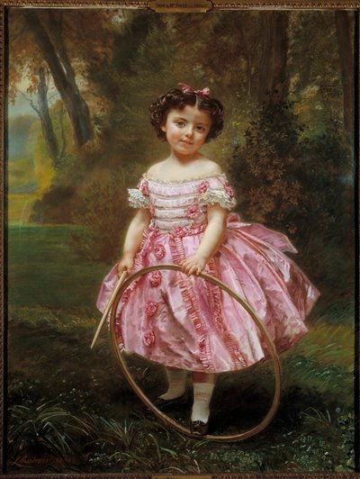 Mademoiselle Ehrler: Menina brincando com um aro, Pintura de Louis Antoine Leon Riesener (1808-1878) de Louis Antoine Leon Riesener