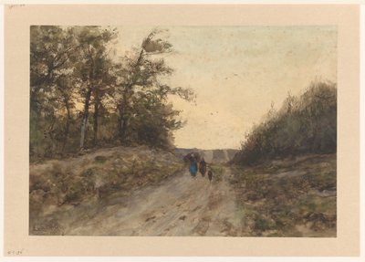 Paisagem com figuras em uma estrada rural de Louis Apol
