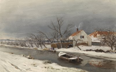 Winterlandschaft com Häusern und einem Kanal (paisagem de inverno com casas em um canal). 1874 de Louis Apol