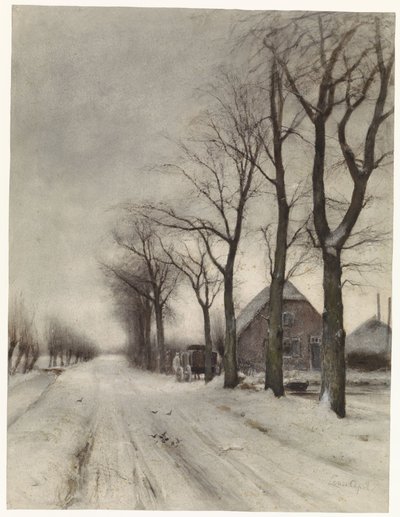 Paisagem de inverno com uma fazenda em uma avenida de Louis Apol