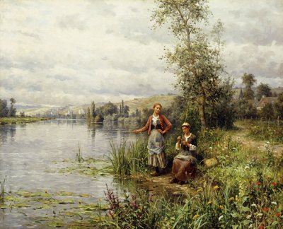País Mulheres a pescar numa Tarde de Verão de Louis Aston Knight