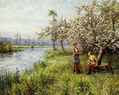 Mulheres do campo depois de pescar em um dia de verão (óleo sobre tela) de Louis Aston and Daniel Ridgway Knight
