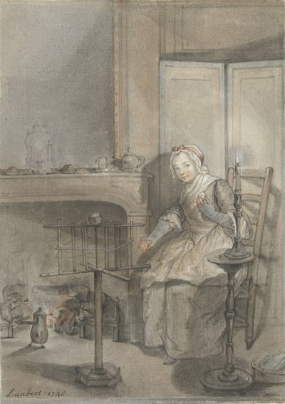 Interior com uma jovem nublada de Louis Aubert
