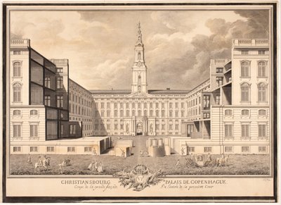 Palácio de Christiansborg em Copenhague. Seção da grande fachada da entrada do primeiro pátio de Louis Auguste Le Clerc