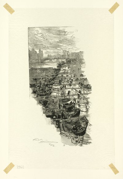 Mercado da Maçã, visto da Ponte Louis-Philippe, placa sete de Le Long de la Seine et des Boulevards de Louis Auguste Lepère